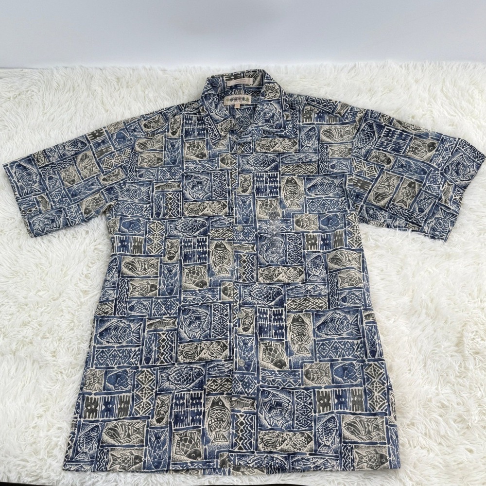 Vintage Campia Moda Fish Print Aloha Shirt Hawaiian Mens Small New NWT Beachwear